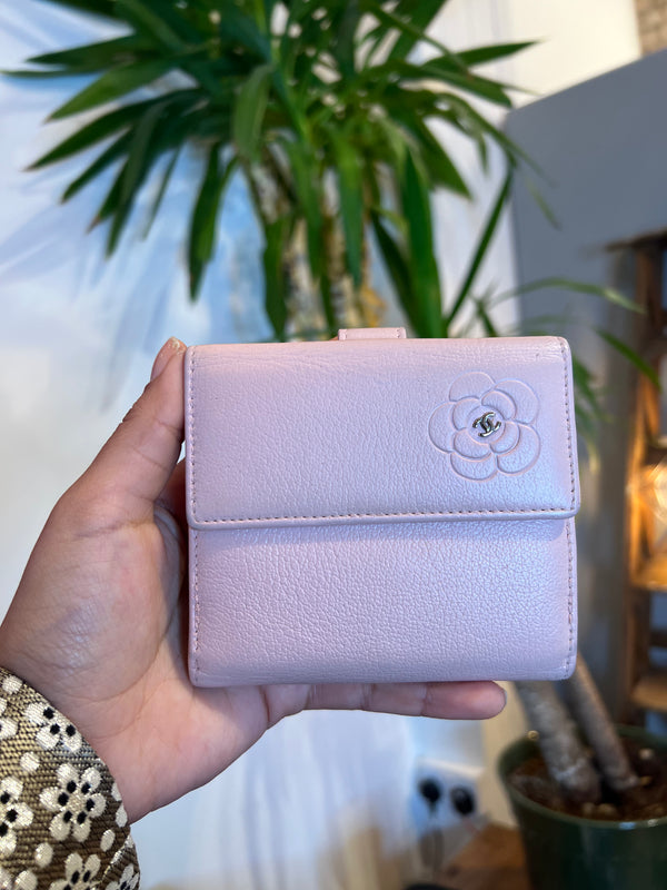 Chanel Pink Camelia Leather Wallet
