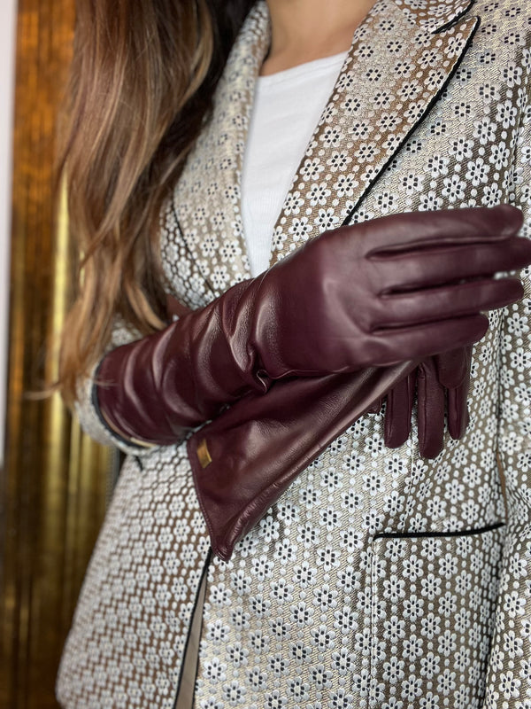 Gucci Burgundy Leather Long Gloves