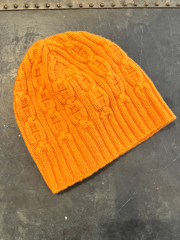 Hermes Orange Cashmere Tri Maillon Knit Beanie/Hat