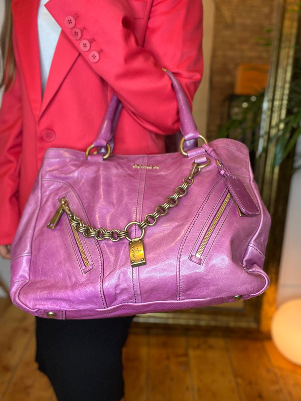 Prada Purple / Pink Distressed Effect Leather Tote