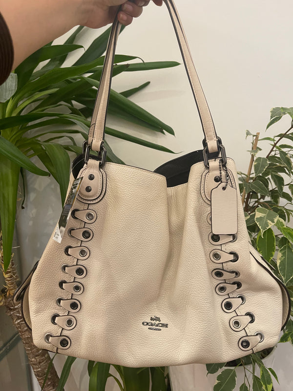 Coach Off White Stitched Leather Tote