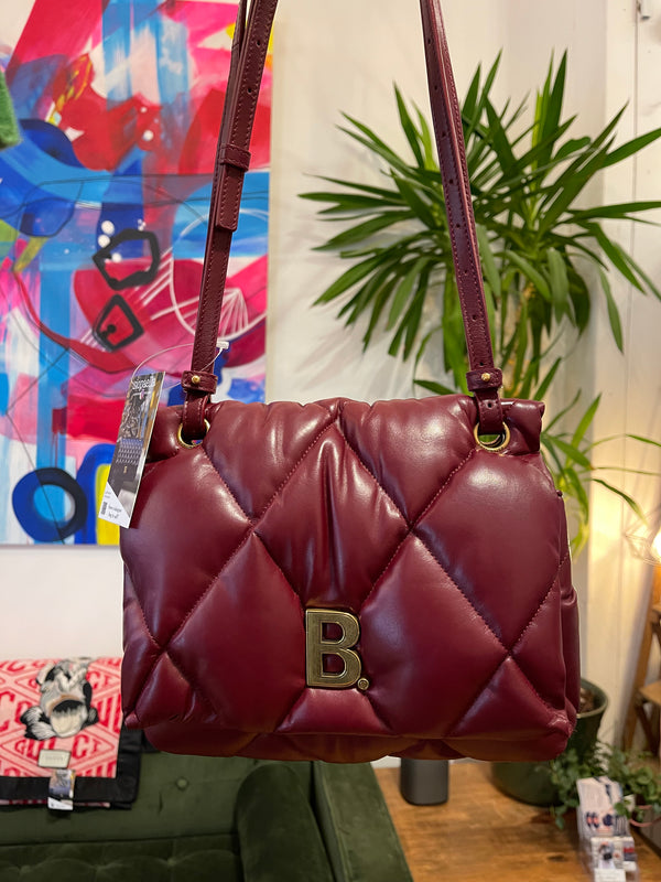 Balenciaga Burgundy Quilted Leather Touch Shoulder Bag