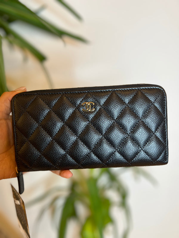 Chanel Black Caviar Leather Long Classic Zipped Wallet