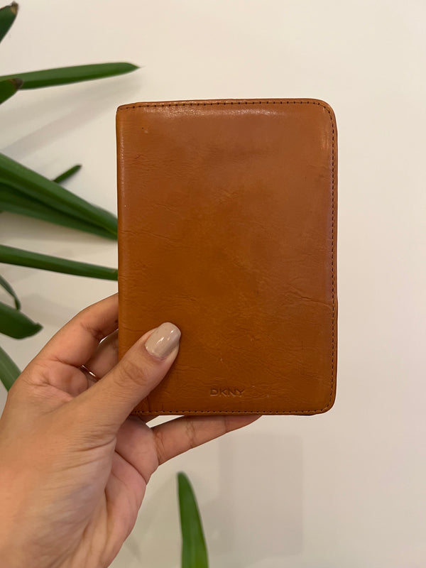 DKNY Tan Leather Passport Cover