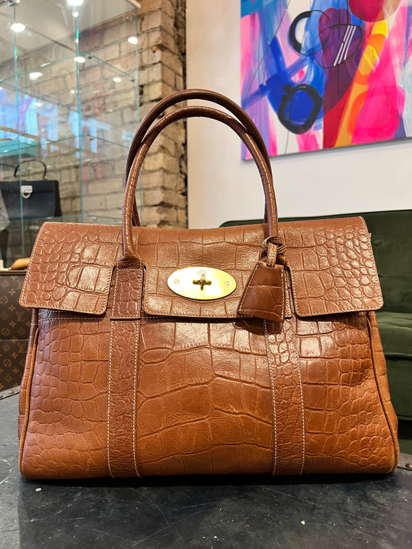 Mulberry Oak Croc Effect Leather Bayswater Tote