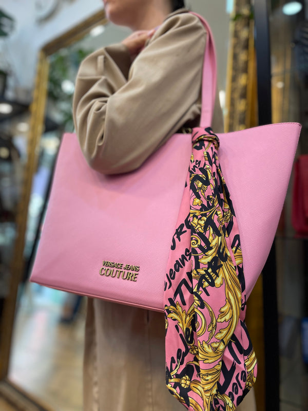 Versace Pink Saffiano Faux Leather Scarf Tote