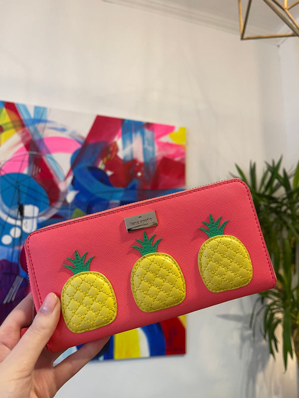 Kate Spade Pink Leather With Pineapple Print Wallet