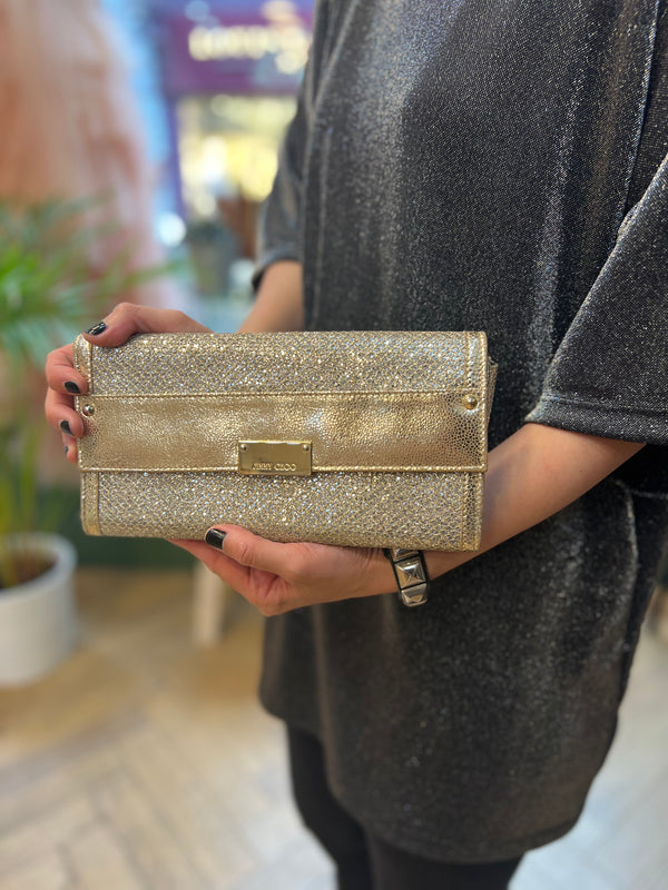 Jimmy Choo Gold Sequin Leather Clutch