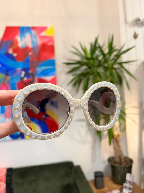 Prada White Crystal Barroque Sunglasses