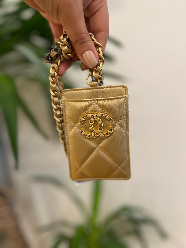 Chanel Gold Leather Cardholder Necklace
