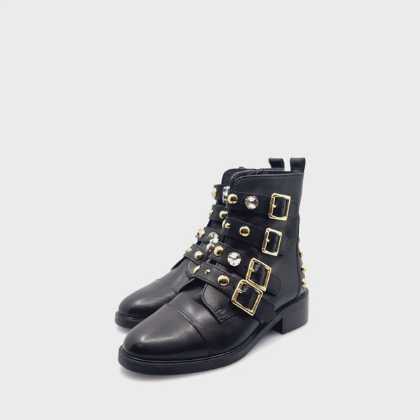 Carvela Black Studded Leather Boots - Size EU 36 / UK 3