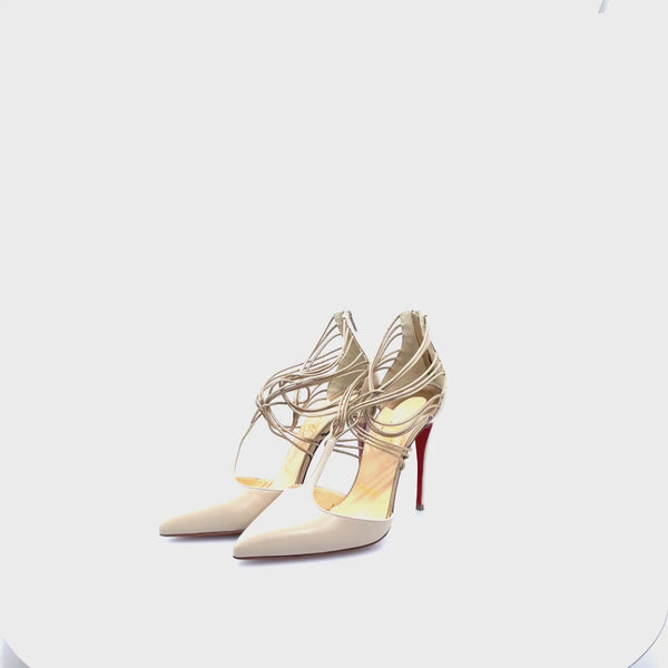 Christian Louboutin Confusa Strappy Point-Toe Cream Leather Heels -  Size  UK 3