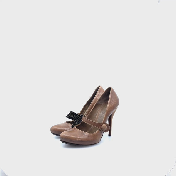 Alexander McQueen Brown Leather MaryJane Heels - UK 3.5