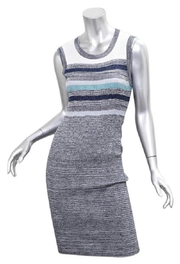 Chanel Fitted Grey Striped BodyCon Dress - UK 10