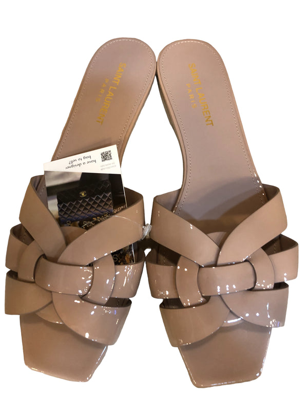 Saint Laurent Nude Patent Leather Slides - UK 5