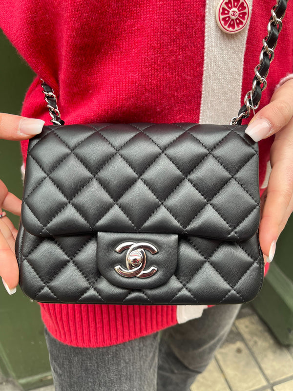 Part payment - Chanel Black Quilted Lambskin Leather "Mini Square" Single Flap