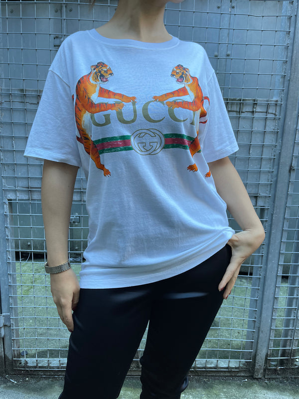 Gucci Tiger Print Logo T-Shirt - XS