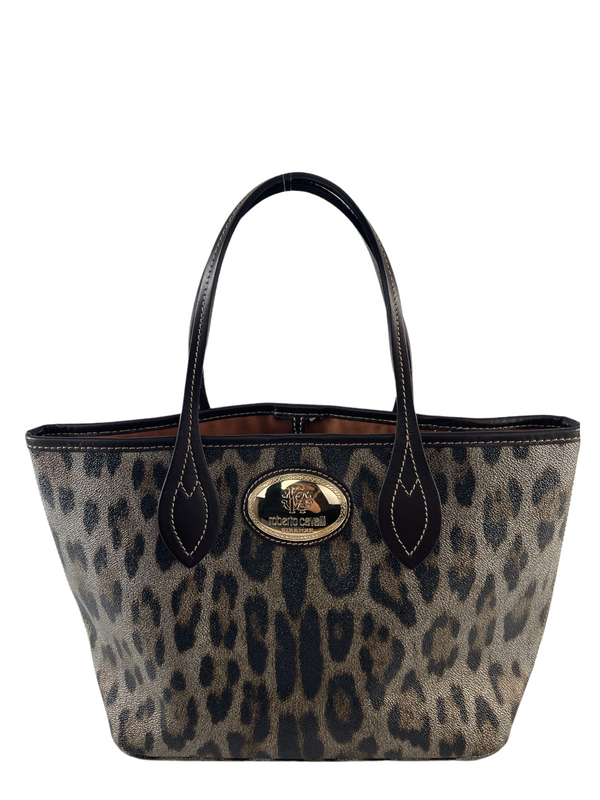 Roberto Cavalli Cheetah Print Leather Tote Bag