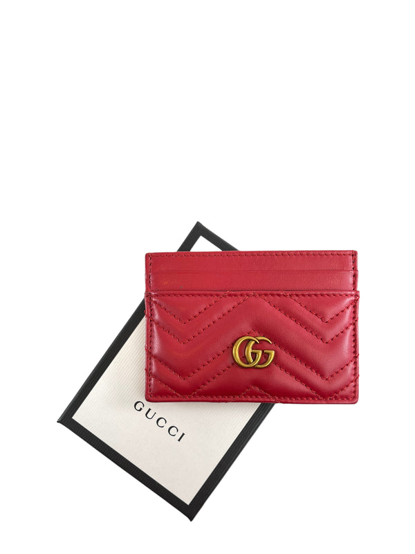 Gucci Red Chevron Leather Card Holder