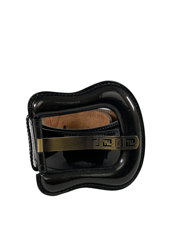 Fendi Bronze Patent Leather Large Buckle Belt