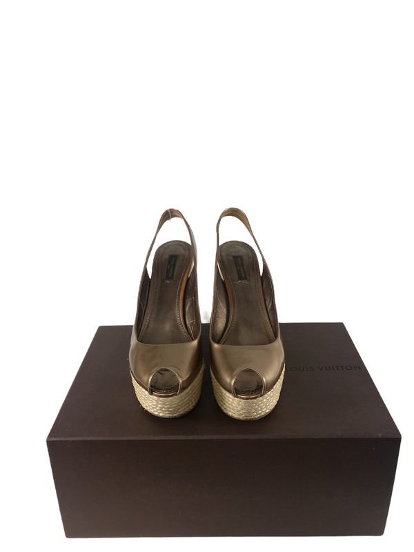 Louis Vuitton Patent Bronze Leather Heels - UK 6