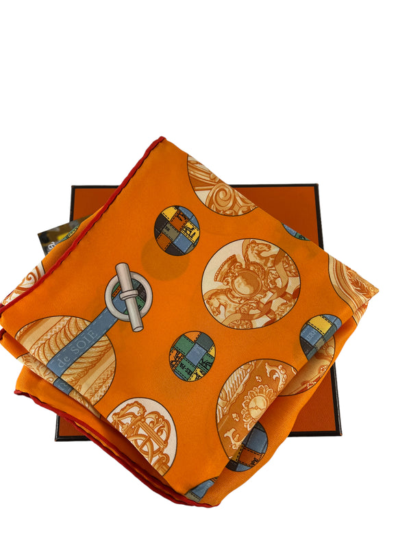 Hermès Orange Printed "Pois de Soie" Silk Scarf