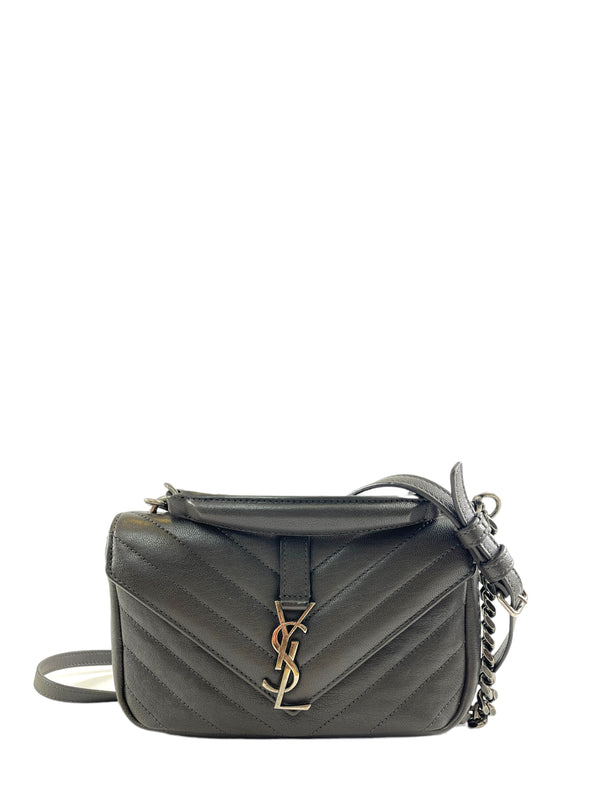 YSL Charcoal Leather College Wallet on Chain