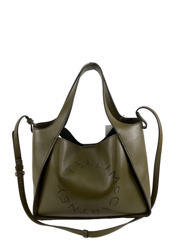 Stella McCartney Khaki Faux Leather Logo Tote Bag