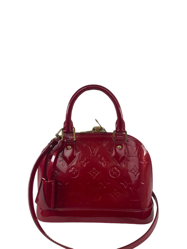 Louis Vuitton Red Vernis Leather Alma BB W/ Crossbody Strap
