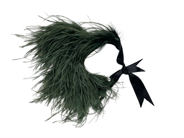 Dolce & Gabbana Green Feather Collar with Black Ribbon