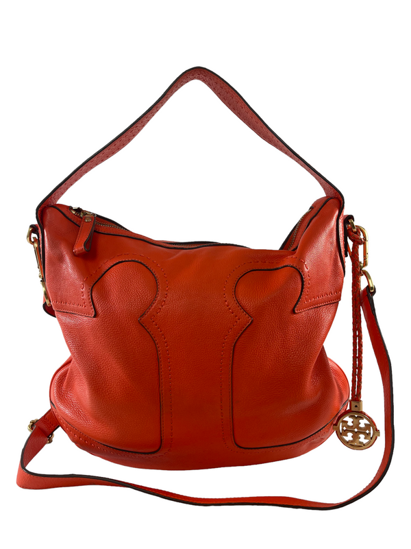 Tory Burch Neon Orange Leather Shoulder Bag