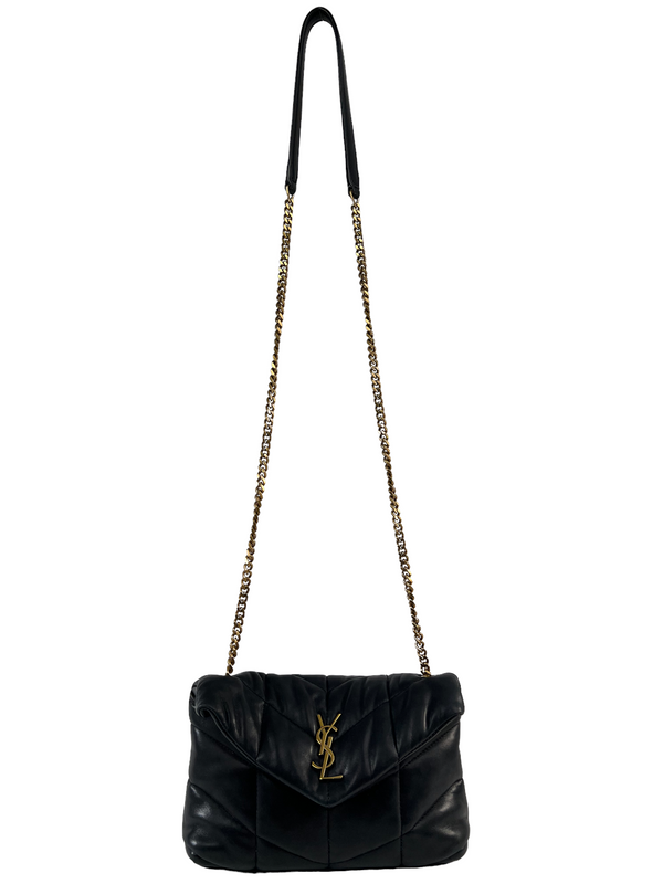 Yves Saint Laurent Black Quilted Lambskin Leather Toy Puffer Crossbody