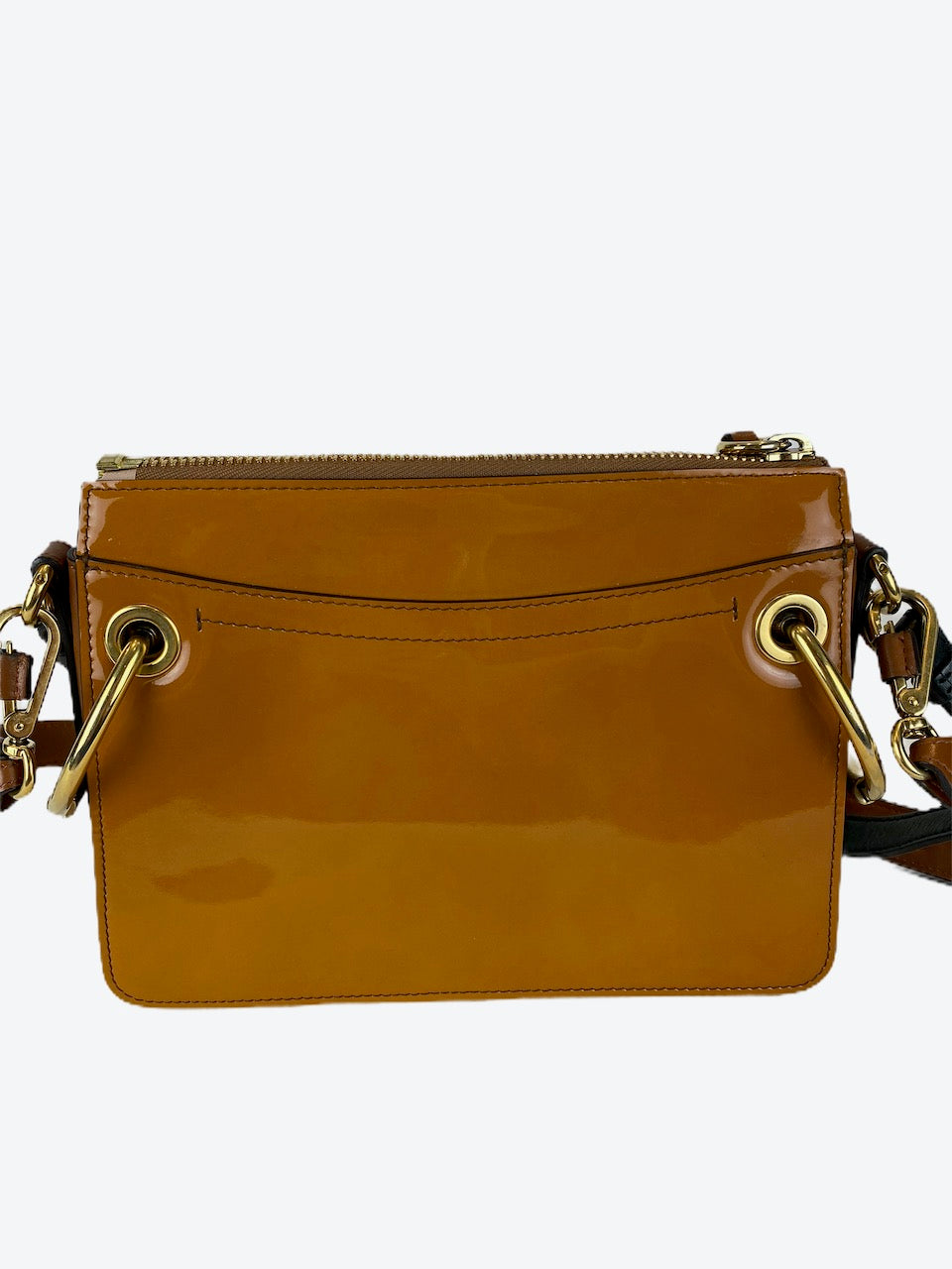 Chloe, Small Glossy Caramel Leather "Roy" Crossbody - Siopaella Designer Exchange