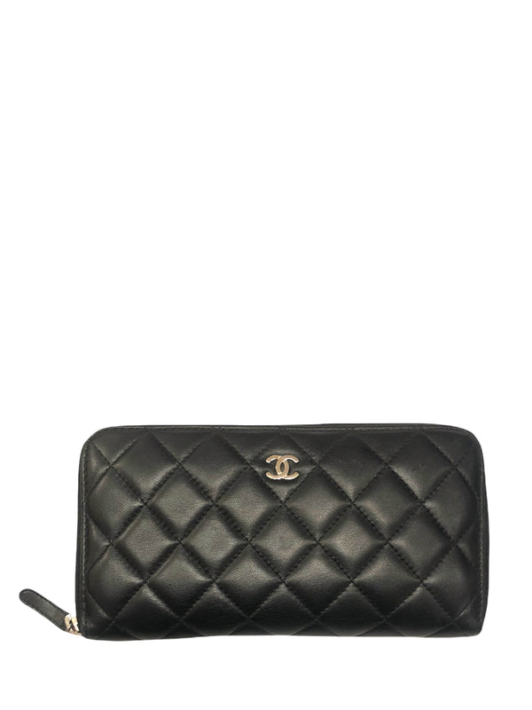 Chanel Quilted Black Lambskin Leather Wallet