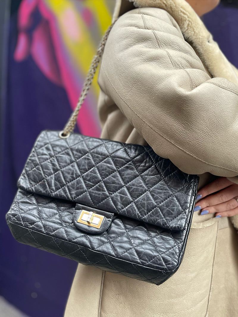 Chanel Black Aged Calfskin Leather Reissue Maxi Sac 2.55 Flap – Siopaella  Designer Exchange