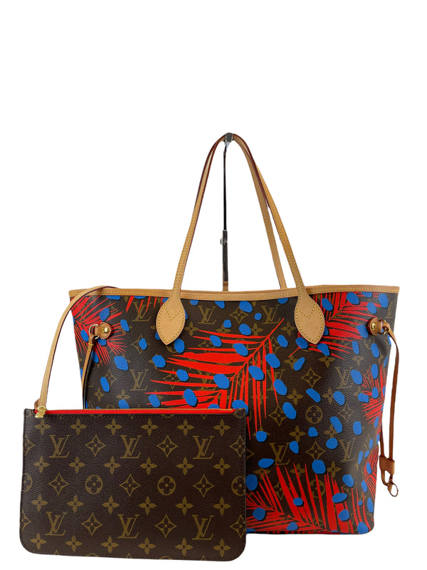 Louis Vuitton Limited Edition Palm Print Neverfull MM - Red Lining