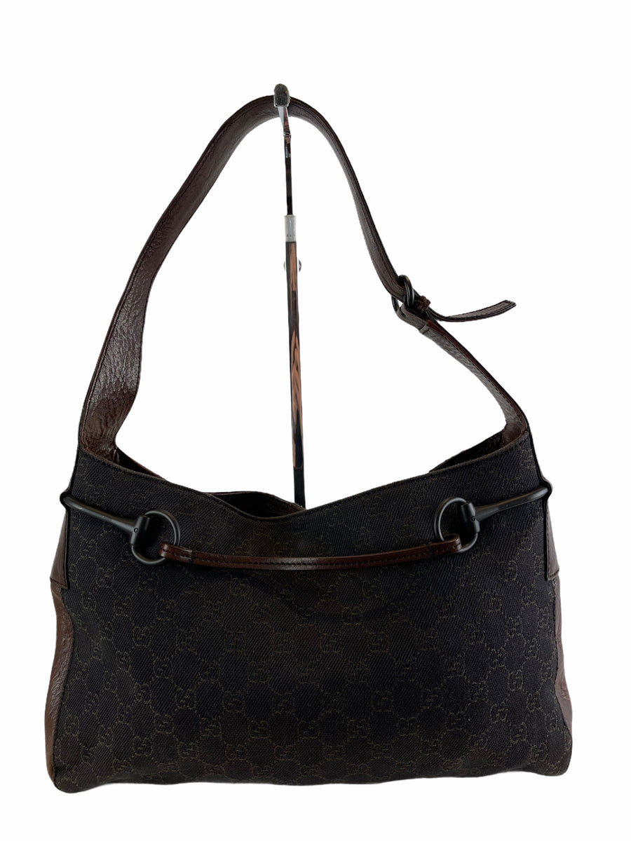 Gucci brown leather & monogram shoulder bag As seen on Instagram 18