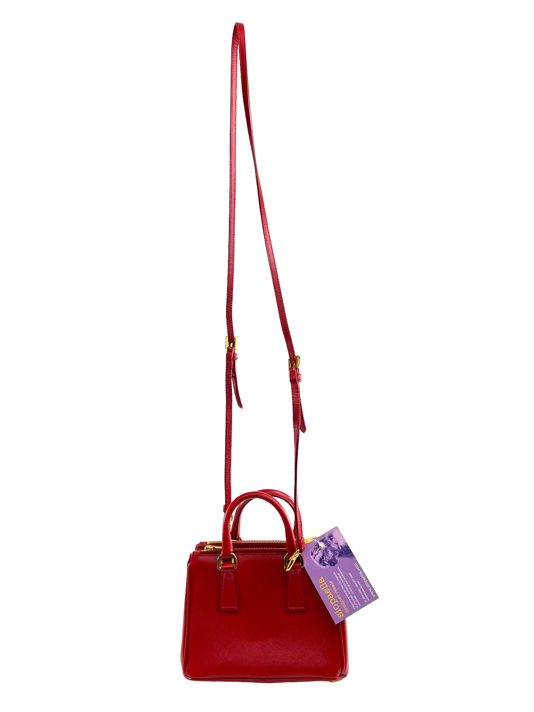 Prada Red Saffiano Leather 'Galleria Double Zip' Mini Tote