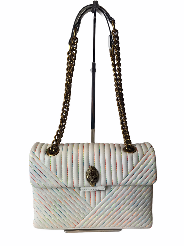 Kurt Geiger "Rainbow Kensington" White Leather Shoulder Bag with Multicolor Stitching - As Seen on Instagram 03/02/21