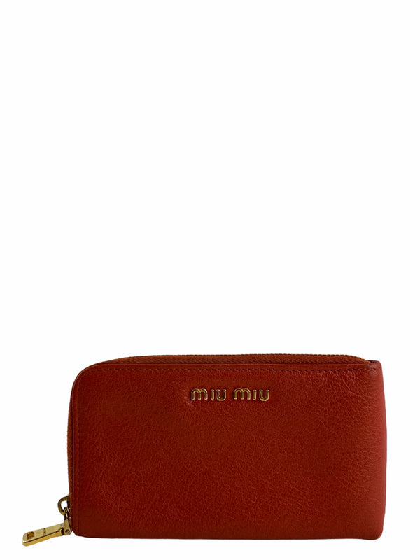 Miu Miu Orange Leather Zippy Wallet