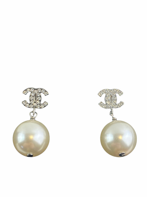 Chanel Faux Pearl & Silvertone Earrings