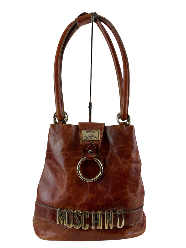 Moschino Tan Leather Vintage Tote Bag