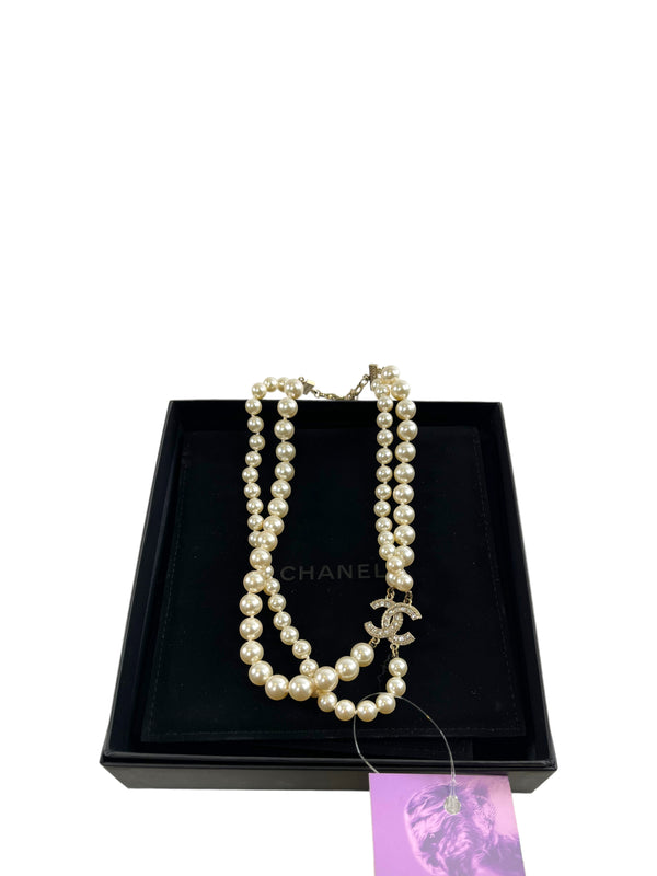 Chanel Faux Pearl & Crystal CC Necklace