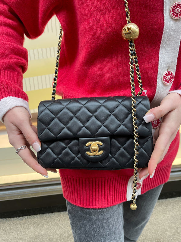 Chanel Black Quilted Lambskin Rectangular Mini Pearl Crush Classic Flap