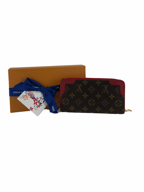 Louis Vuitton "Retiro" Red Leather & Monogram Zip Wallet - As seen on Instagram 31/03/21