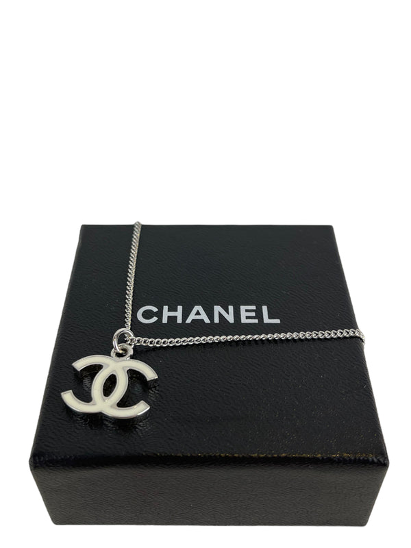 Chanel Silver Tone CC Pendant Necklace