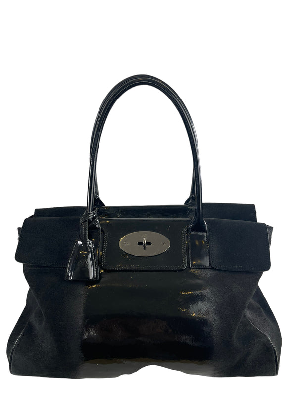 Mulberry Black Suede and Patent Leather “Bayswater” Tote