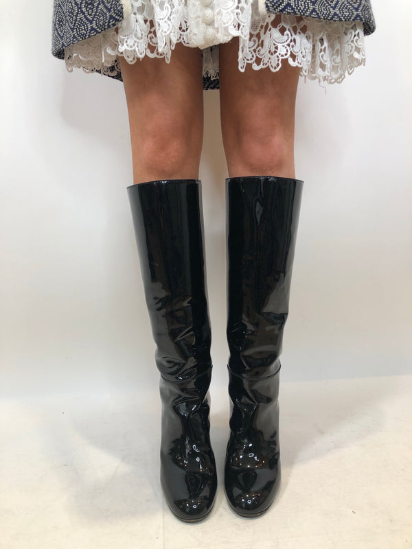Chanel Black Patent Leather Boots - UK 7.5
