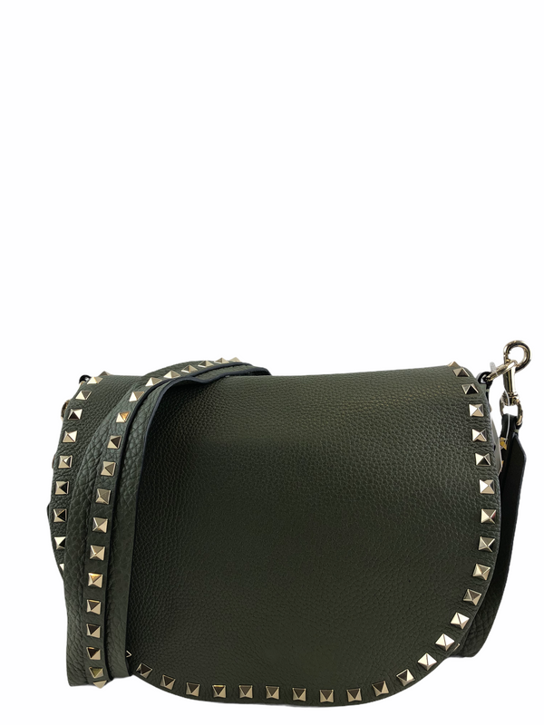 Valentino Olive Leather Studded Handbag