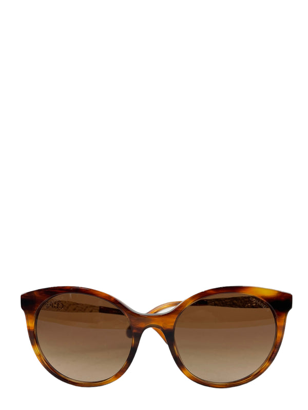 Chanel Tortoise Shell Goldtone Logo Sunglasses